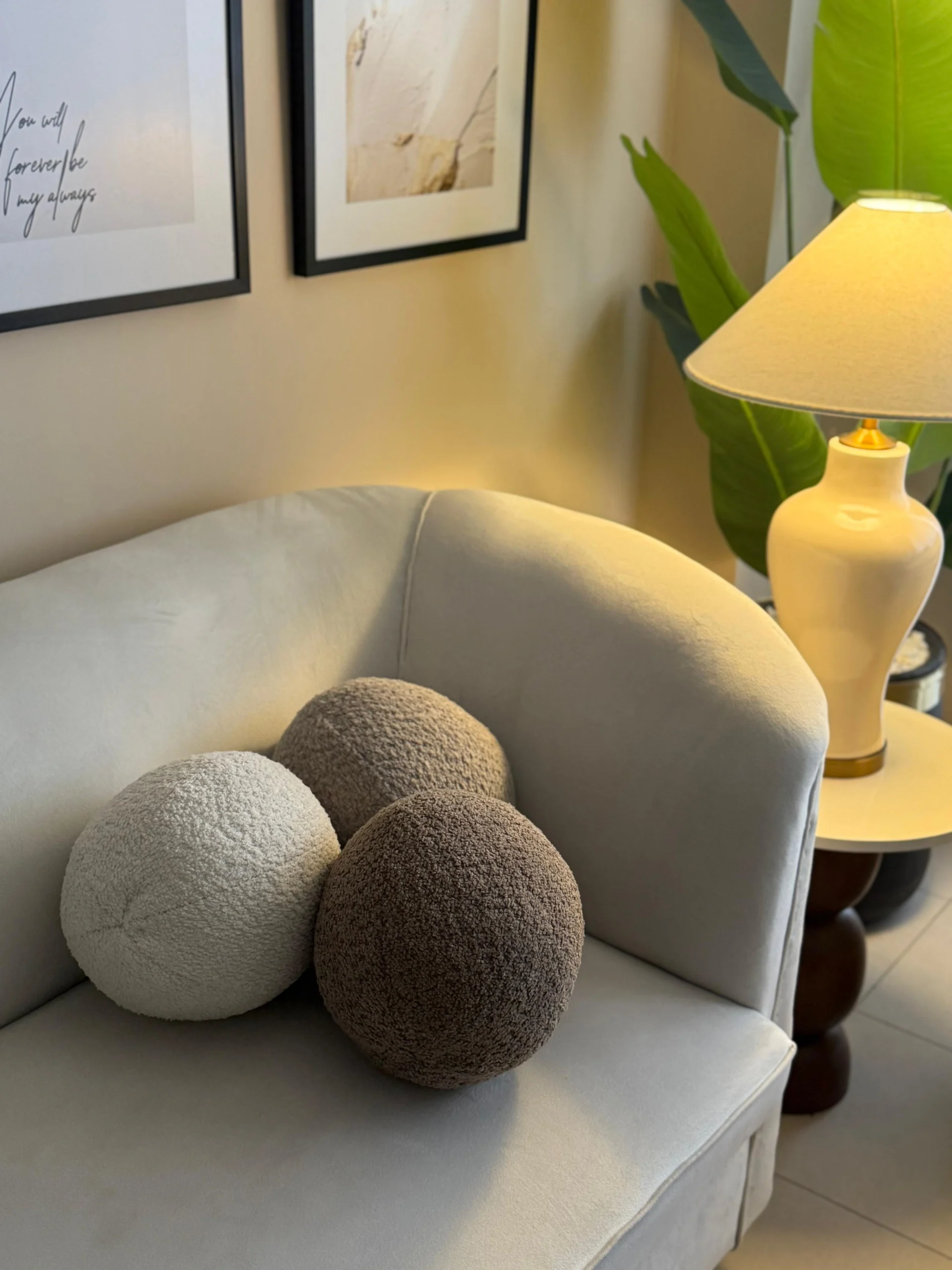 Pack of 3 Boucle Ball Cushion - Image 2